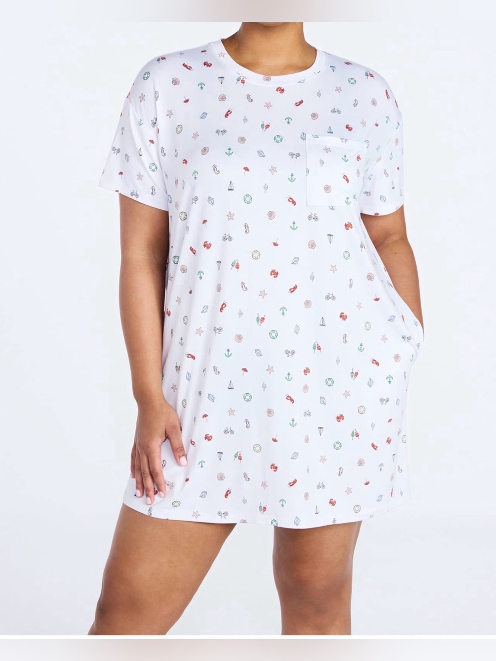 Joyspun 2X-3X Beach/Sea Dreamy Soft Collection Short Sleeve Sleepshirt